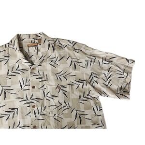 Bobby Chan Men's 2XL 100% Silk Hawaiian Ivory/Brown AOP Palm Leaf Camp Shirt EUC